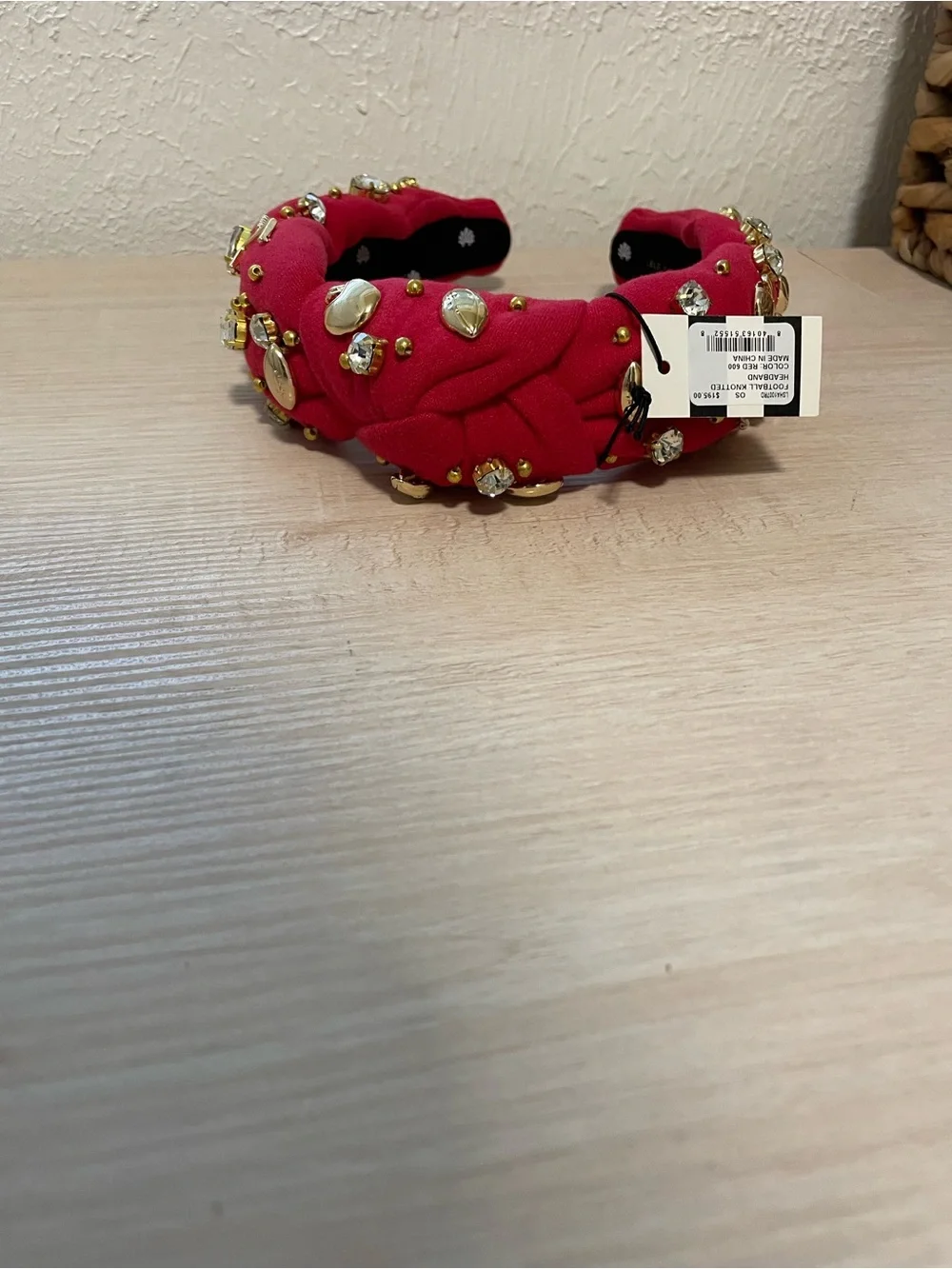 Lele Sadoughi Red Jeweled Padded Headband with Gold Accents